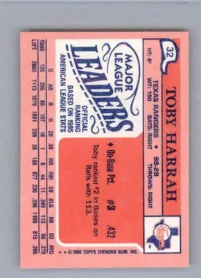 Toby Harrah - 1986 Topps Major League Leaders Minis - #32 - Baseball - Baseball Card Single