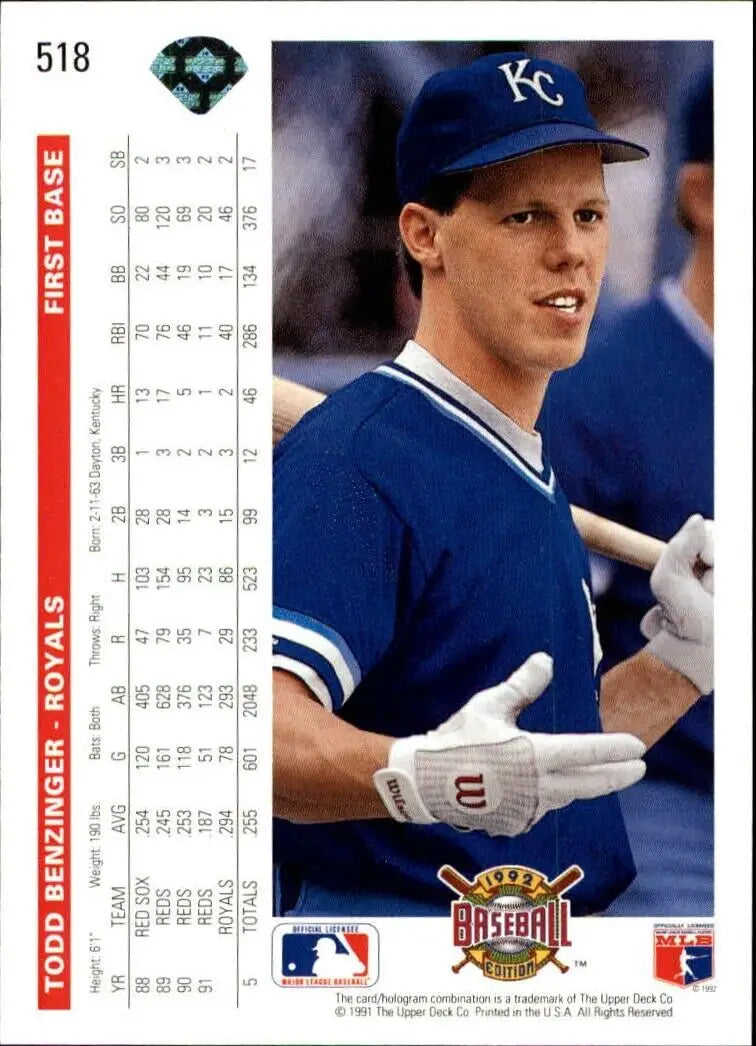 Todd Benzinger 1992 Upper Deck MLB #518 Baseball Card Kansas City Royals - Baseball Card Single