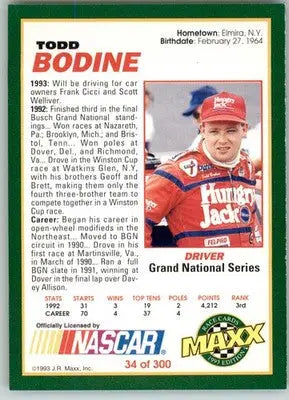 Todd Bodine - 1993 Maxx - #34 - Racing - Racing Card Single