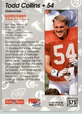 Todd Collins - 1992 Pro Set - #575 - RC Football - Football Card Single