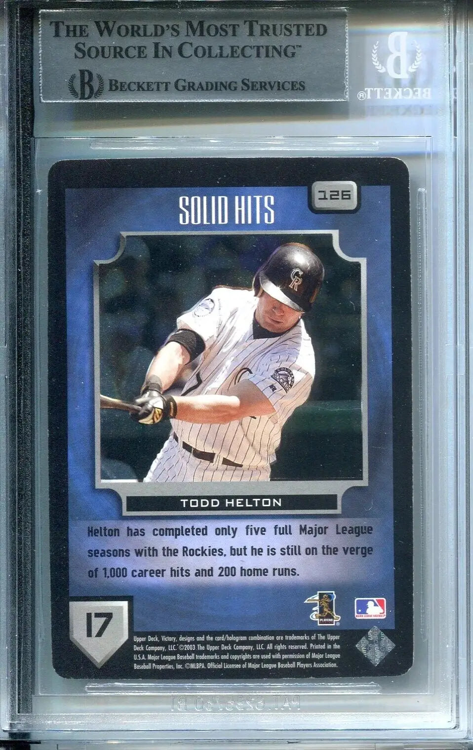 Graded Todd Helton baseball card from 2003 UD Victory Colorado Rockies AUTO BGS BAS