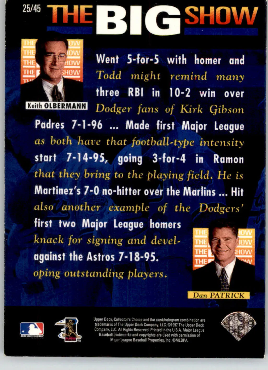 Todd Hollandsworth - 1997 Collector’s Choice - #25 - The Big Show Baseball - Baseball Card Single