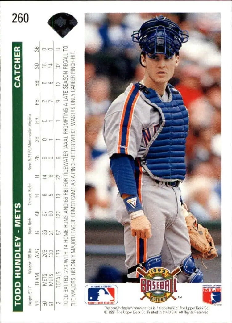 Todd Hundley 1992 Upper Deck MLB #260 Baseball Card New York Mets - Baseball Card Single