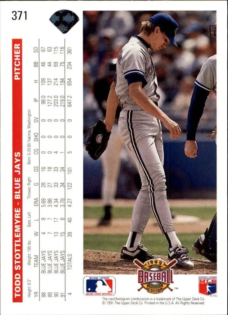 Todd Stottlemyre 1992 Upper Deck MLB #371 Baseball Card Toronto Blue Jays - Baseball Card Single