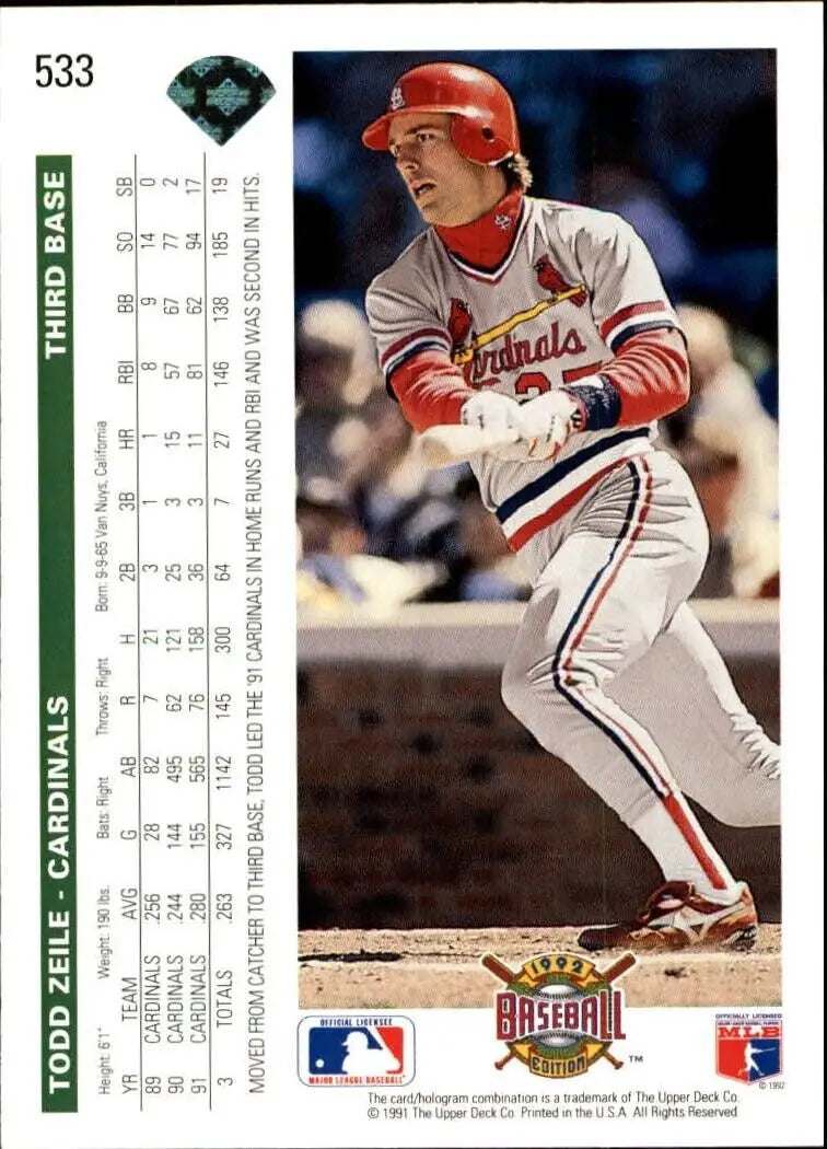 Todd Zeile 1992 Upper Deck MLB #533 Baseball Card St. Louis Cardinals - Baseball Card Single
