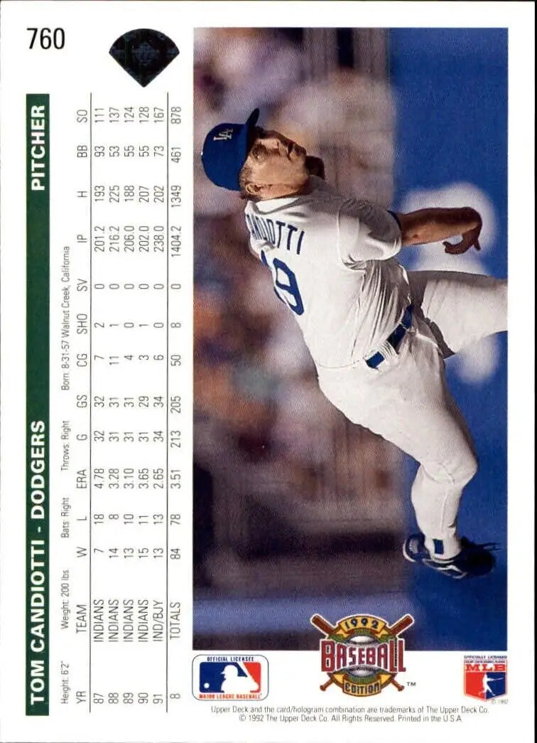 Tom Candiotti 1992 Upper Deck MLB #760 Baseball Card Los Angeles Dodgers - Baseball Card Single
