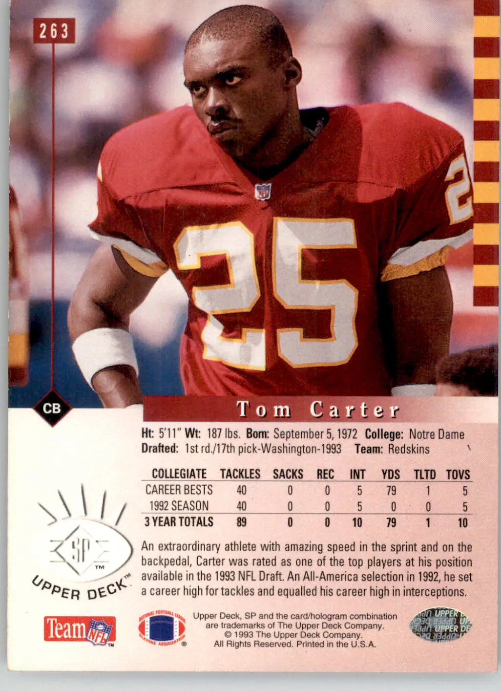 Tom Carter - 1993 SP - #263 - RC Football - Football Card Single