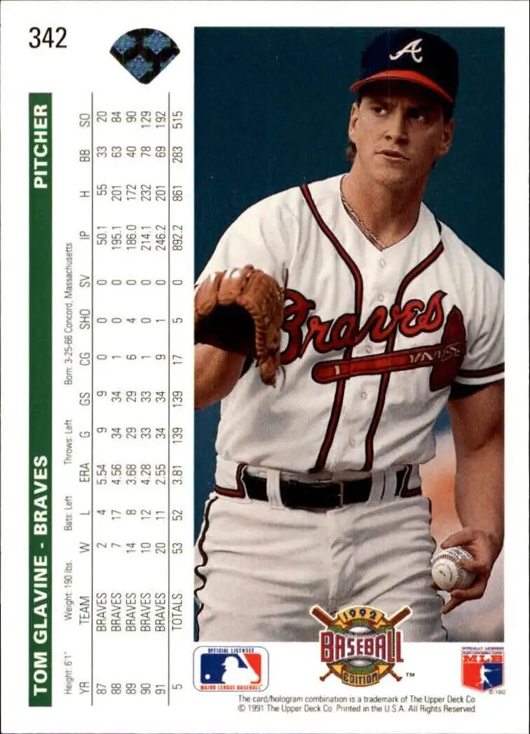 Tom Glavine 1992 Upper Deck MLB #342 Baseball Card Atlanta Braves - Baseball Card Single