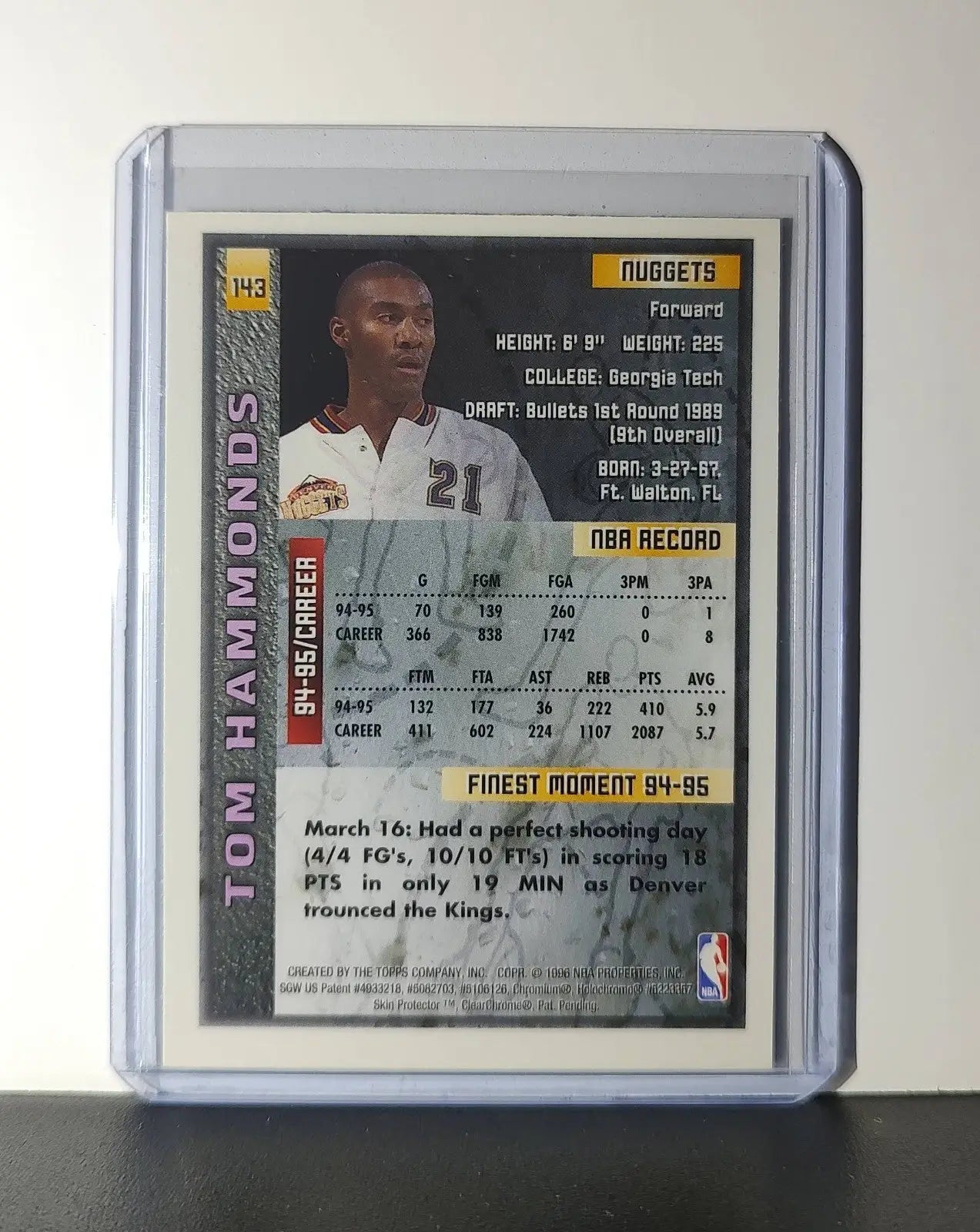 Tom Hammonds 1995-96 Topps Finest NBA #143 Card Denver Nuggets