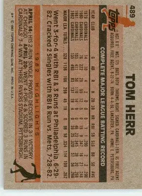 Tom Herr - 1983 Topps - #489 - Baseball - Baseball Card Single