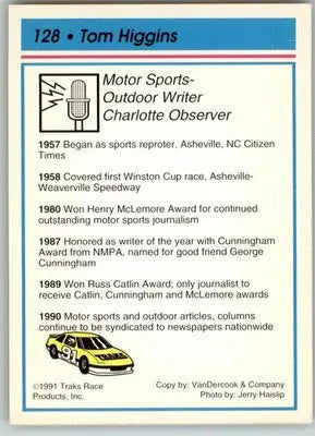 Tom Higgins - 1991 Traks - #128 - Racing - Racing Card Single