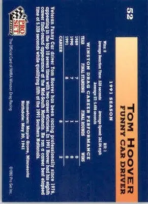 Tom Hoover - 1992 Pro Set NHRA - #52 - Racing - Racing Card Single
