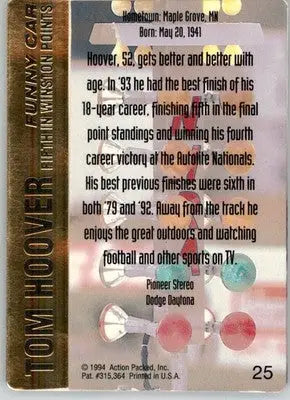 Tom Hoover - 1994 Action Packed NHRA - #25 - Racing - Racing Card Single