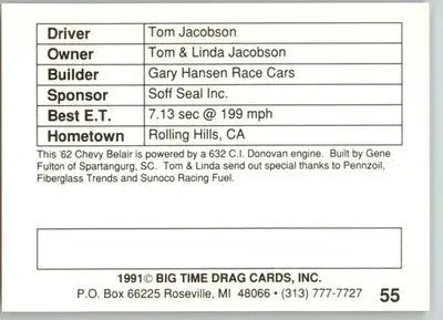 Tom Jacobson - 1991 Big Time Drag - #55 - Racing - Racing Card Single