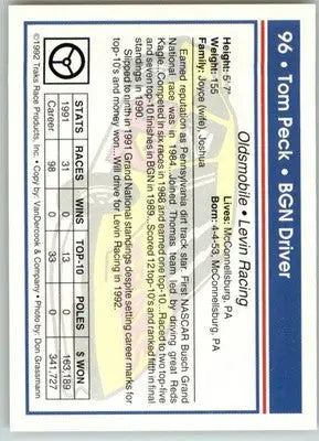 Tom Peck - 1992 Traks - #96 - Racing - Racing Card Single