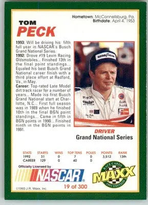 Tom Peck - 1993 Maxx - #19 - Racing - Racing Card Single