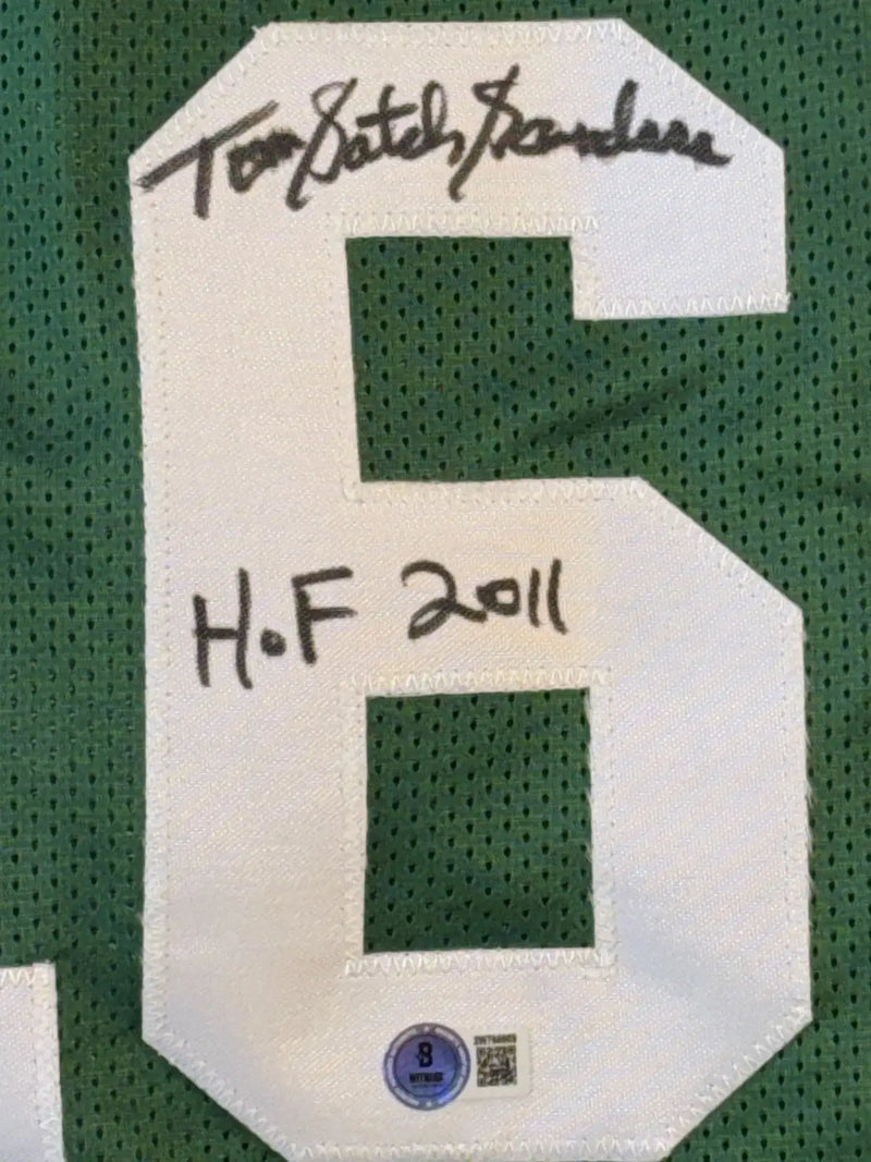 Tom Satch Sanders Boston Celtics Signed Custom Jersey HOF 2011 Inscribed BAS COA - Sports Memorabilia
