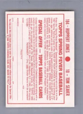 Tom Seaver / Ruppert Jones - 1986 Topps Stickers - #10 / 184 - Baseball - Baseball Card Single