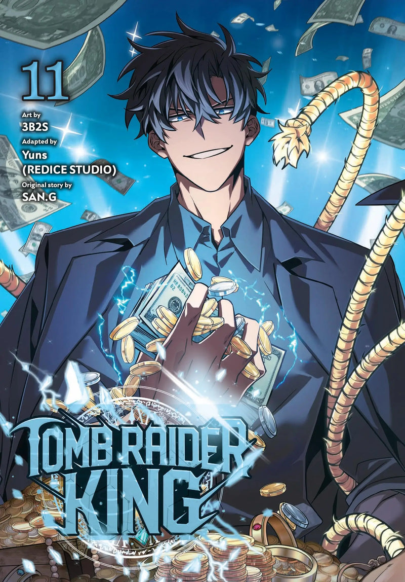 Tomb Raider King Volume 11 manga cover with smiling man, money, and artifacts