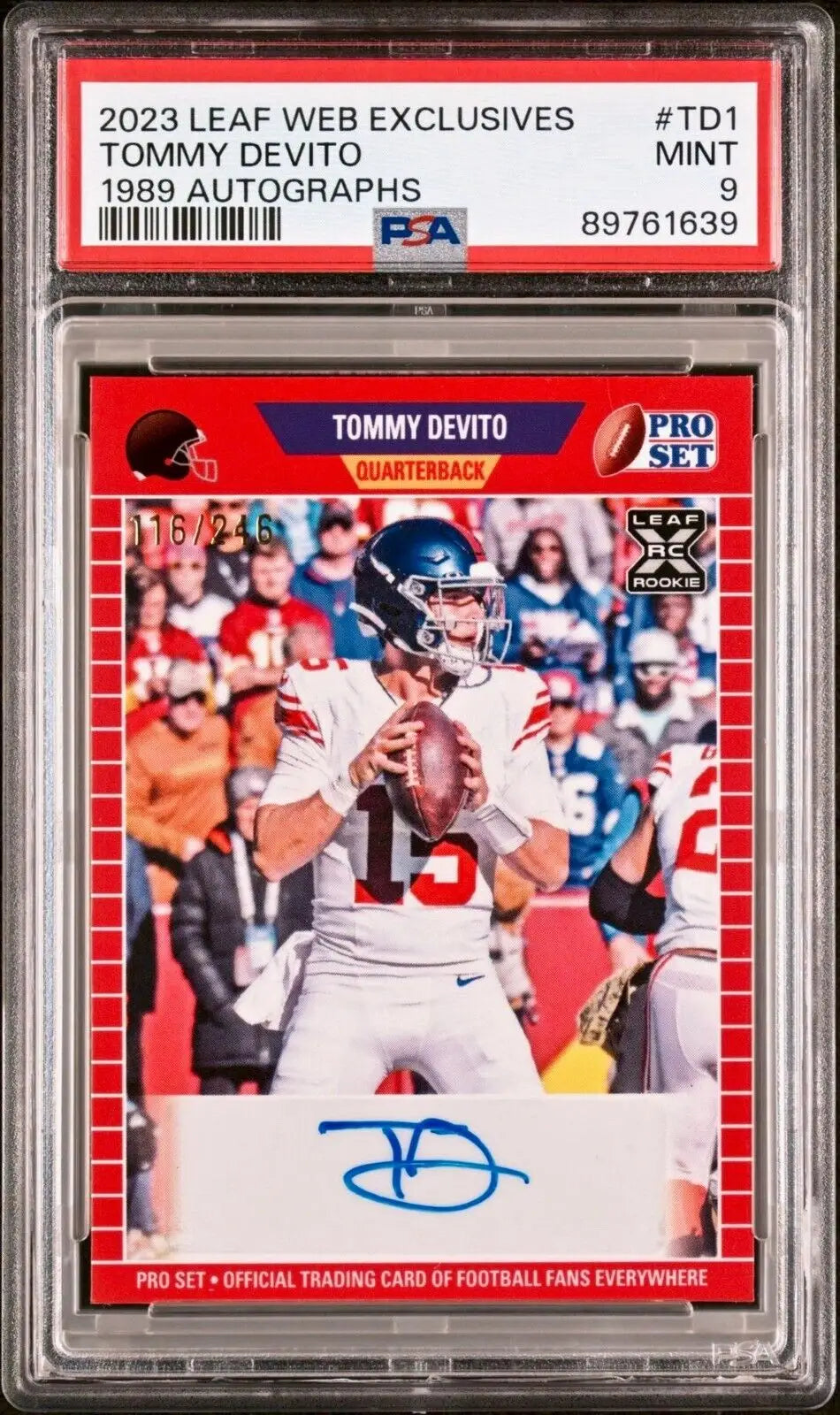 Tommy Devito 2023 Leaf NFL Rookie Autographed #PA-TD1 Card 116 of 246 PSA 9 MINT - Football Card Single