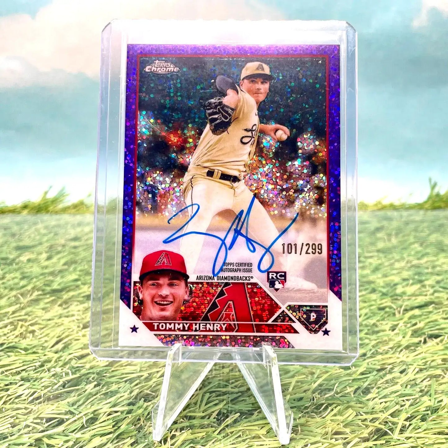 Tommy Henry 2023 Topps Chrome Rookie Auto Purple Mini Diamond Refractor #101/299 - Baseball Card Single