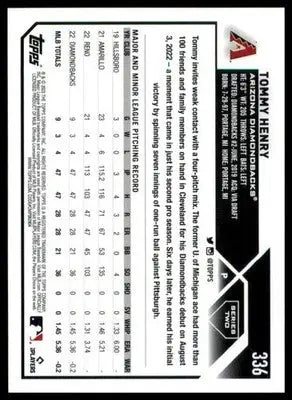 Tommy Henry Rookie 2023 Topps #336 Arizona Diamondbacks - Baseball Card Single