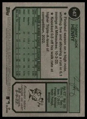 Tommy Henry Rookie 2023 Topps Heritage #147 Arizona Diamondbacks - Baseball Card Single