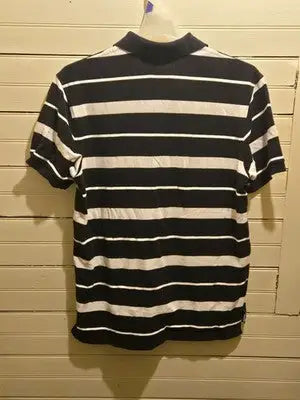 Tommy Hilfiger Polo Mens L Black White Stripe Short Sleeve Classic Logo Casual - Apparel