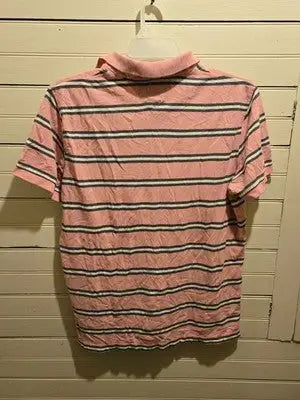 Tommy Hilfiger Polo Shirt Mens L Pink Striped Short Sleeve Custom Fit Collared - Apparel