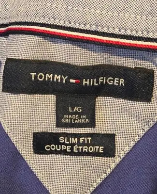 Tommy Hilfiger Polo Shirt Mens L Slim Fit Short Sleeve Blue Classic Cotton - Apparel