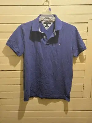 Tommy Hilfiger Polo Shirt Mens L Slim Fit Short Sleeve Blue Classic Cotton - Apparel