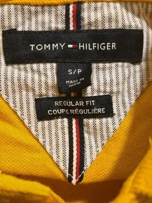 Tommy Hilfiger Polo Shirt Mens S Yellow Navy Striped Short Sleeve Regular Fit - Apparel