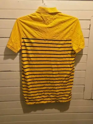 Tommy Hilfiger Polo Shirt Mens S Yellow Navy Striped Short Sleeve Regular Fit - Apparel