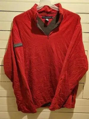 Tommy Hilfiger Pullover Mens XXL Red Quarter Zip Long Sleeve Shirt Logo Patch - Apparel