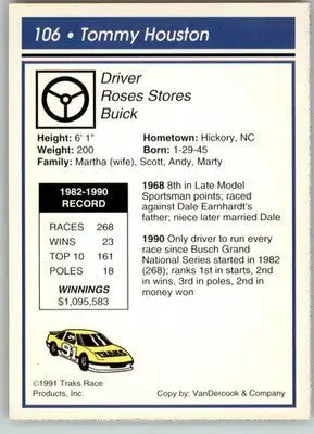 Tommy Houston - 1991 Traks - #106 - Racing - Racing Card Single