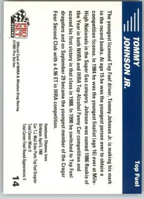 Tommy Johnson Jr. - 1991 Pro Set NHRA - #14 - Racing - Racing Card Single