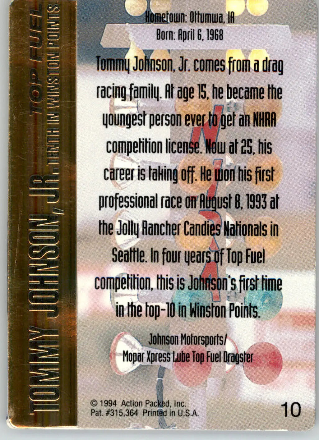 Tommy Johnson Jr. - 1994 Action Packed NHRA - #10 - Racing
