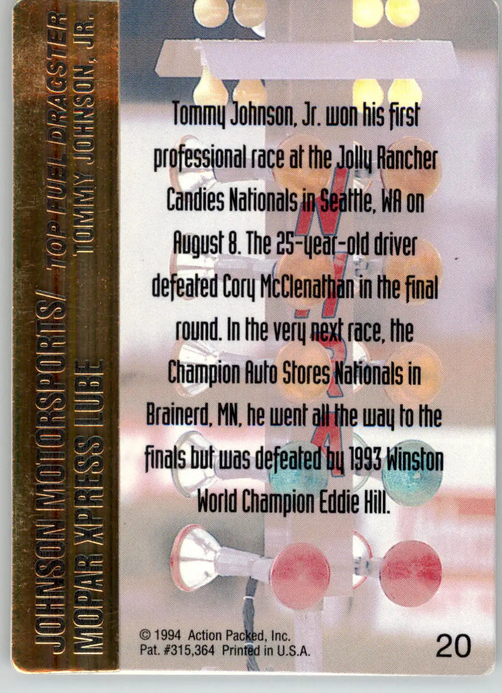 Tommy Johnson Jr. - 1994 Action Packed NHRA - #20 - Racing