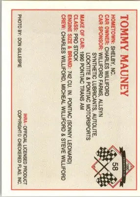 Tommy Mauney - 1990 Checkered Flag IHRA - #58 - Racing - Racing Card Single