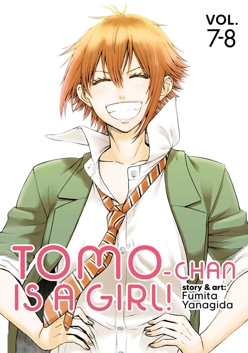 Manga cover of Tomo-Chan Is A Girl hit rom-com girl volumes omnibus edition featuring a smiling girl in school uniform