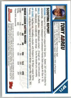 Tony Abreu - 2007 Bowman - #BP71 - Prospects AUTO Baseball - Baseball Card Single