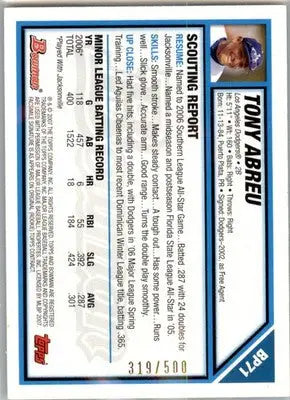 Tony Abreu - 2007 Bowman - #BP71 - Prospects Blue #/500 SN,AUTO Baseball - Baseball Card Single