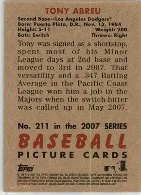 Tony Abreu - 2007 Bowman Heritage - #211 - RC,AUTO Baseball - Baseball Card Single