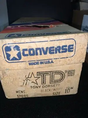 Vintage Converse Tony Dorsett athletic shoe box with Dallas Cowboys branding and dorsett converse football cleats