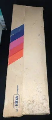 Beige cardboard box with colorful stripes and Eltra logo for Tony Dorsett Converse football cleats