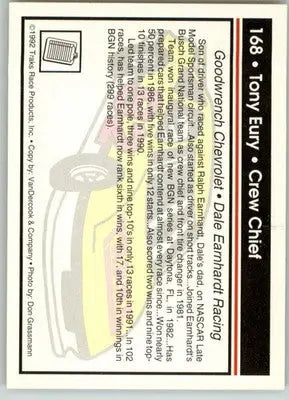 Tony Eury - 1992 Traks - #168 - Racing - Racing Card Single