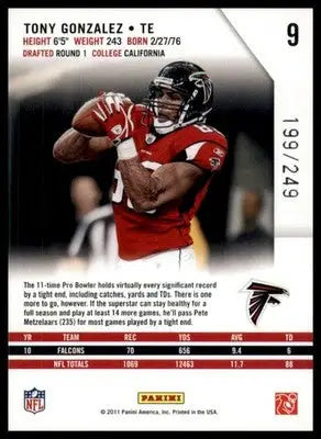 Tony Gonzalez 2011 Panini Rookies & Stars Longevity /249 #9 Atlanta Falcons - Football Card Single