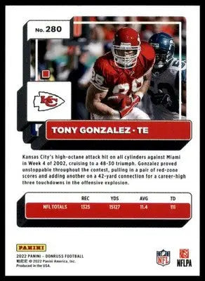Tony Gonzalez 2022 Donruss #280 Kansas City Chiefs
