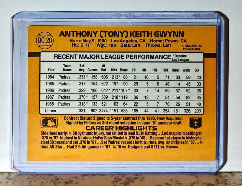 Tony Gwynn 1989 Donruss MVP MLB #BC-20 Baseball Card San Diego Padres
