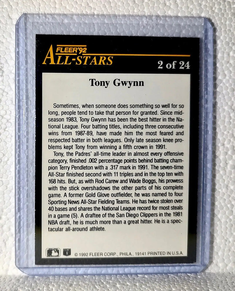 Tony Gwynn 1992 Fleer MLB #2 All-Stars Baseball Card San Diego Padres